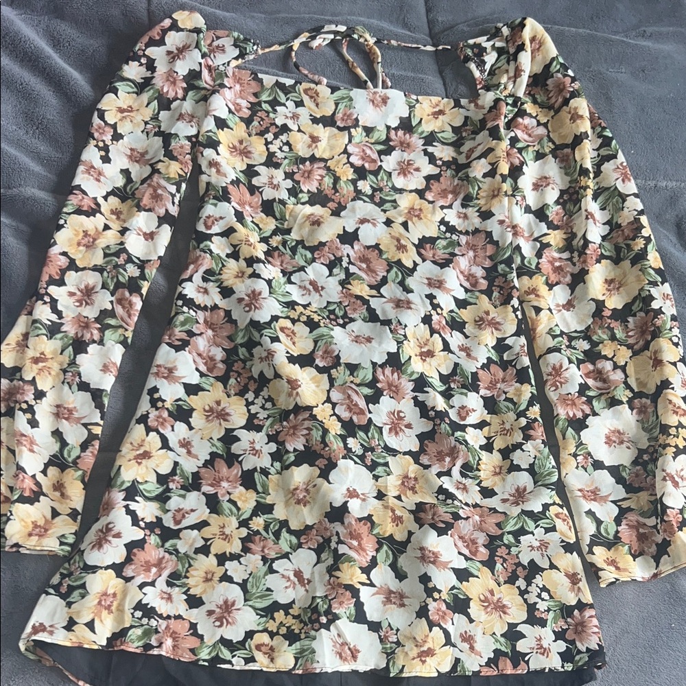 Abbeline Black Floral Mini Dress with Yellow & Blush Blooms